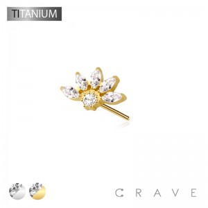 IMPLANT GRADE TITANIUM THREADLESS PUSH IN CZ MARQUISE FLOWER TOP PART